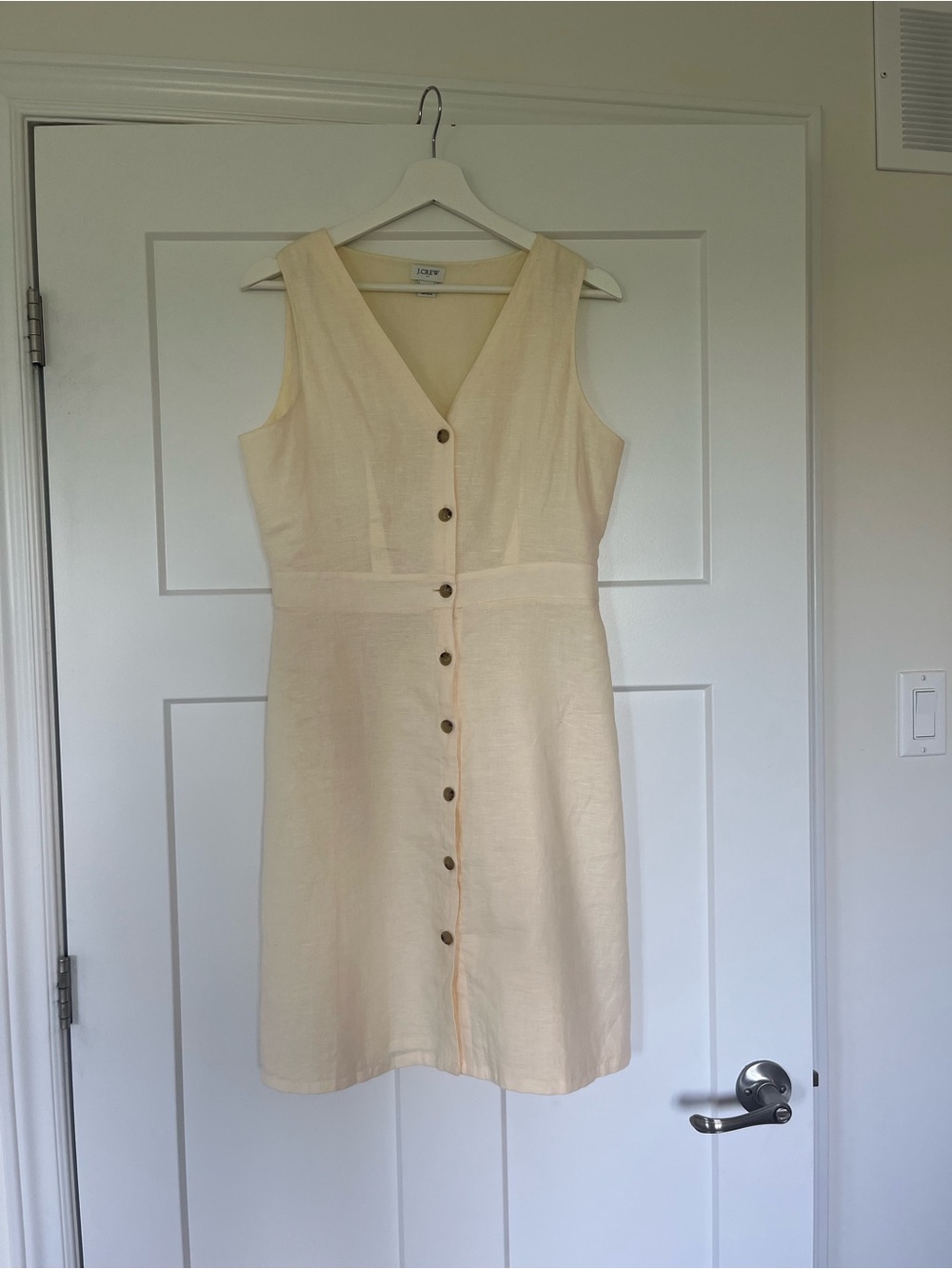 J. Crew Cream Button-Front V-Neck Linen Dress